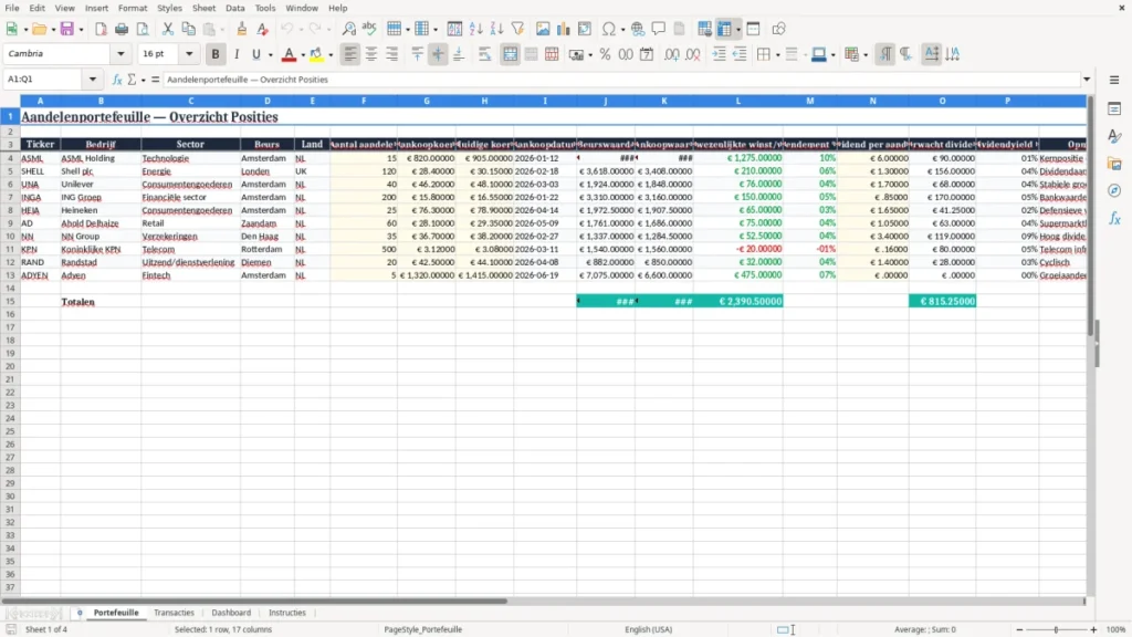 Portefeuille – Aandelen Portefeuille Excel Sjabloon (2026)