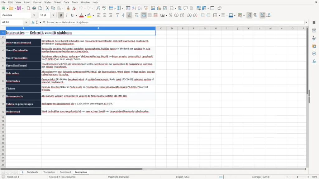Instructies – Aandelen Portefeuille Excel Sjabloon (2026)