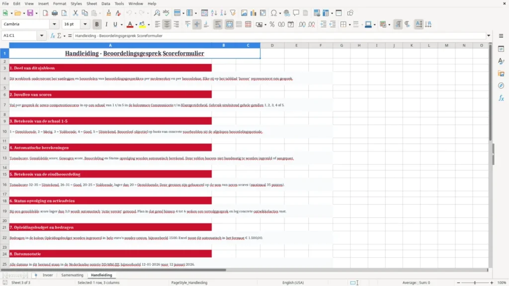Handleiding – Beoordelingsgesprek Excel – Gratis Sjabloon (2026)