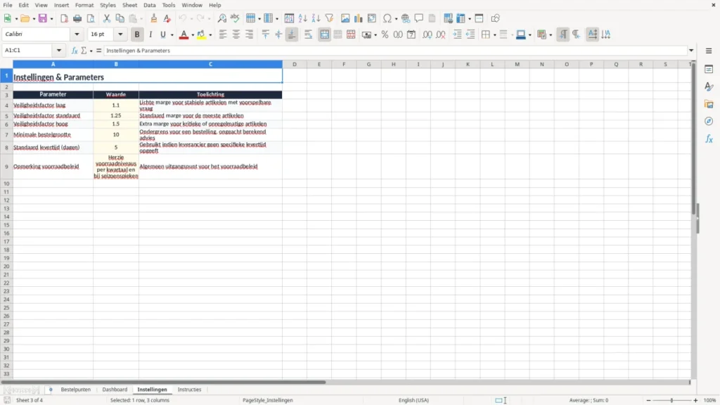 Instellingen – Bestelpunt Excel – Gratis Sjabloon (2026)
