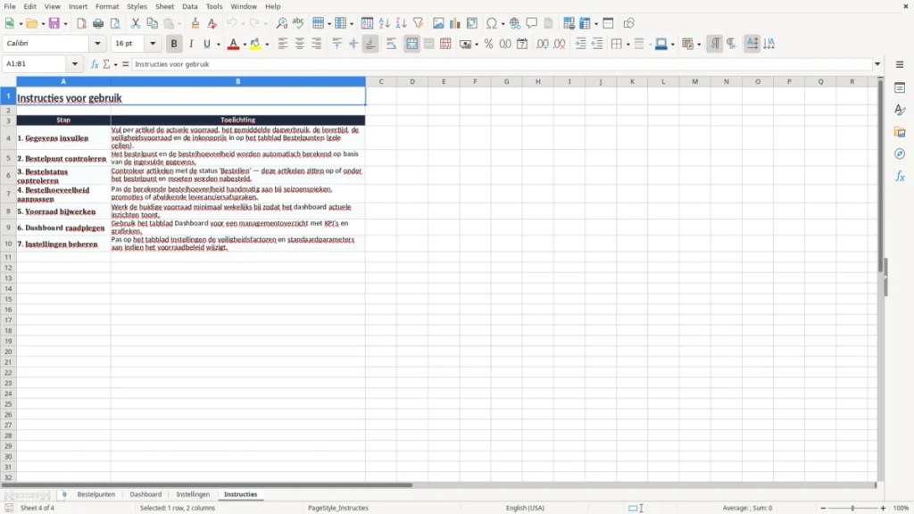 Instructies – Bestelpunt Excel – Gratis Sjabloon (2026)