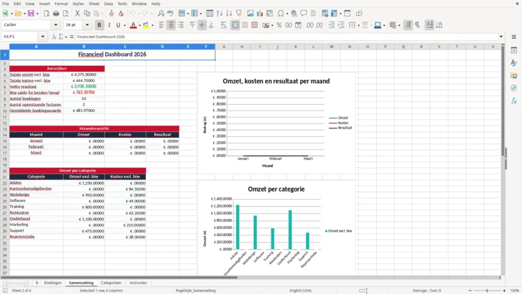 Samenvatting – Boekhouden Excel – Gratis Sjabloon (2026)