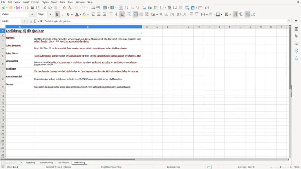 Toelichting – Bouwbegroting Excel – Gratis Sjabloon (2026)