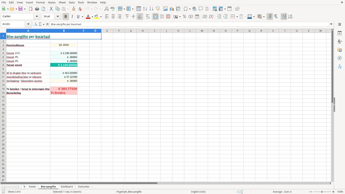 Screenshot 2: tabblad Btw-aangifte - Excel-sjabloon btw-aangifte excel sjabloon