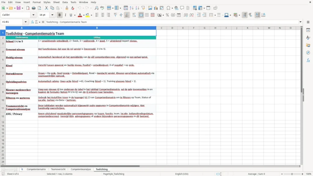 Toelichting – Competentiematrix Excel – Gratis Sjabloon (2026)