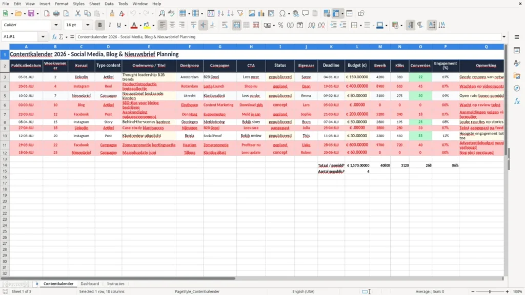 Contentkalender – Contentkalender Excel – Gratis Sjabloon (2026)