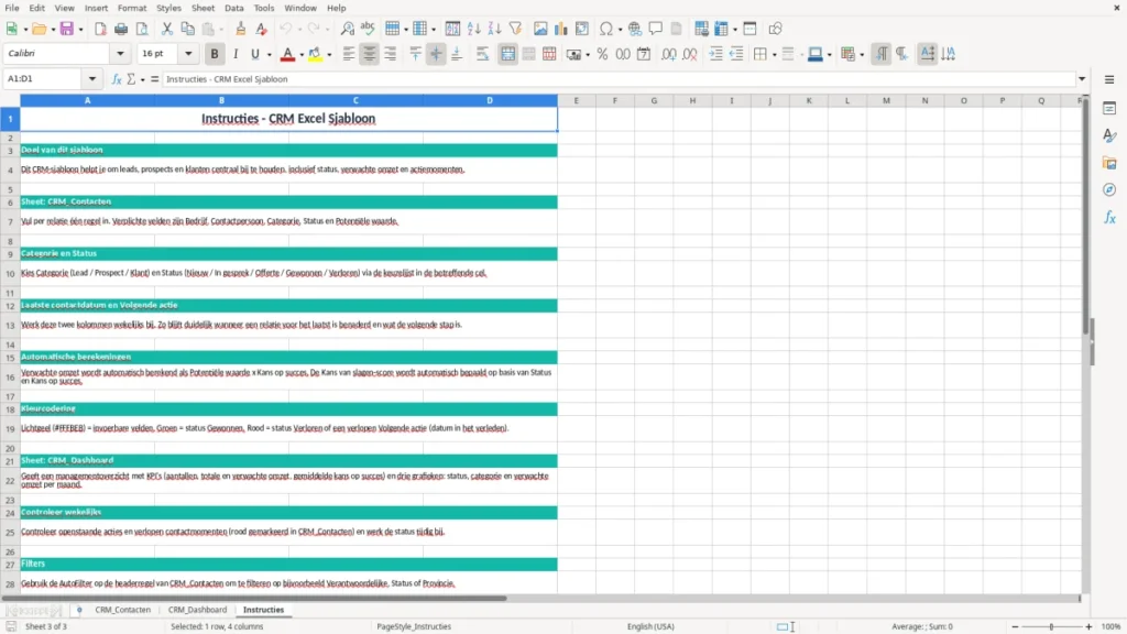 Instructies – CRM Excel Sjabloon – Gratis Sjabloon (2026)