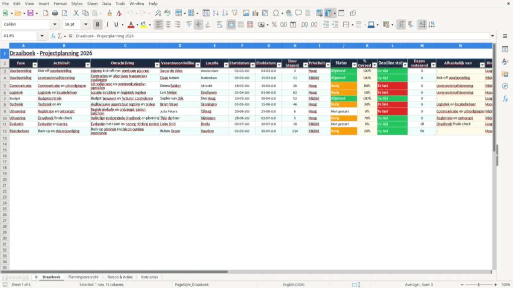 Draaiboek – Draaiboek Excel – Gratis Sjabloon (2026)