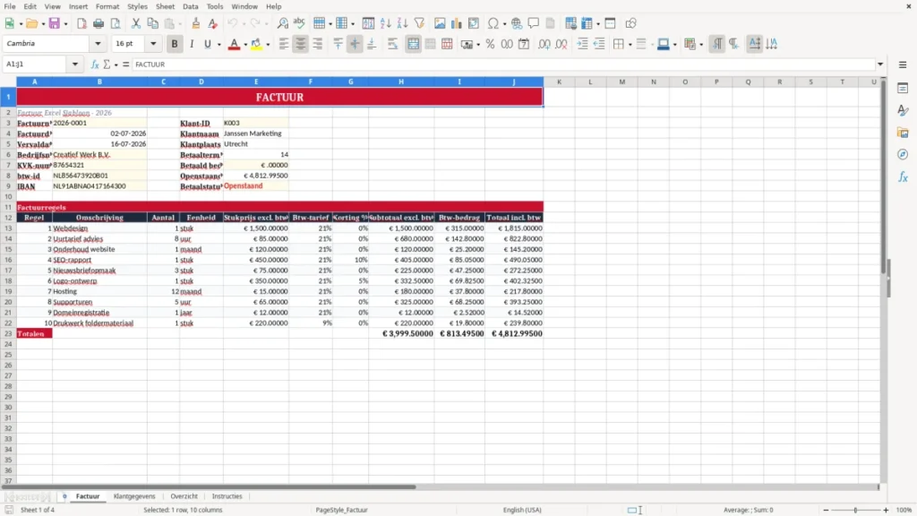 Factuur – Factuur Excel – Gratis Sjabloon (2026)