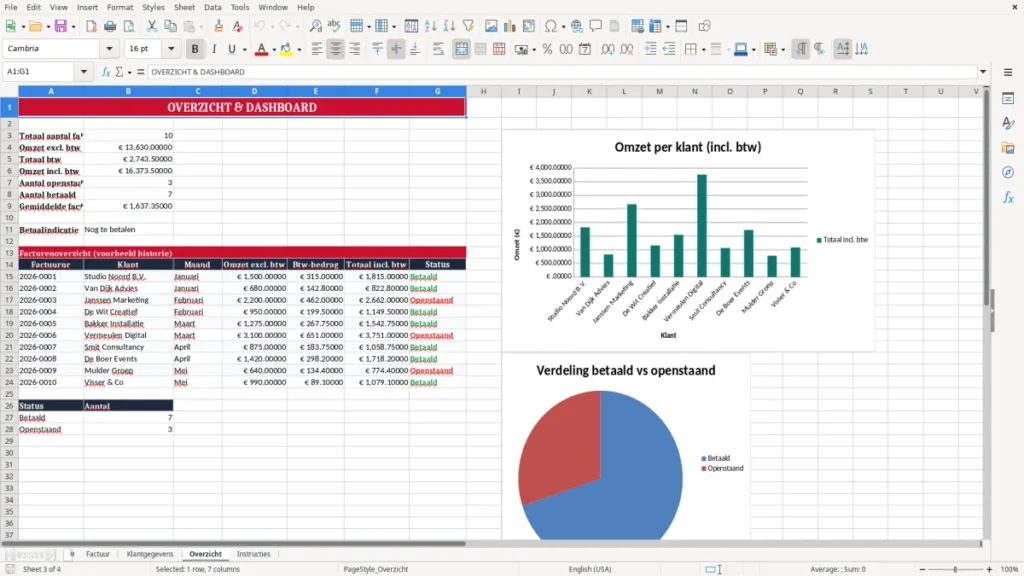 Overzicht – Factuur Excel – Gratis Sjabloon (2026)