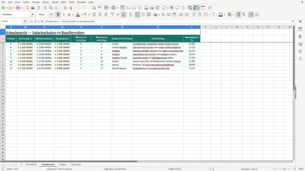 Schaalmatrix – Functiehuis Excel Sjabloon (2026) – Gratis Sjabloon