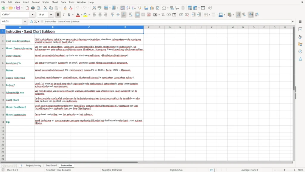Instructies – Gantt Chart Excel Sjabloon – Gratis Sjabloon (2026)