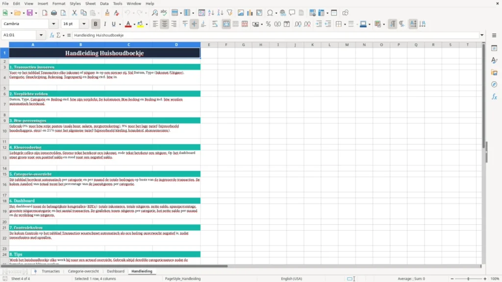 Handleiding – Huishoudboekje Excel – Gratis Sjabloon (2026)