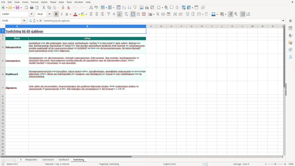 Toelichting – Inkooporder Excel – Gratis Sjabloon (2026)