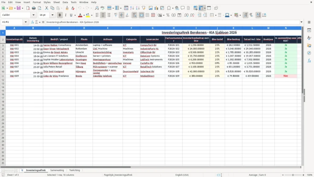 Investeringsaftrek – Investeringsaftrek Excel Sjabloon (2026)