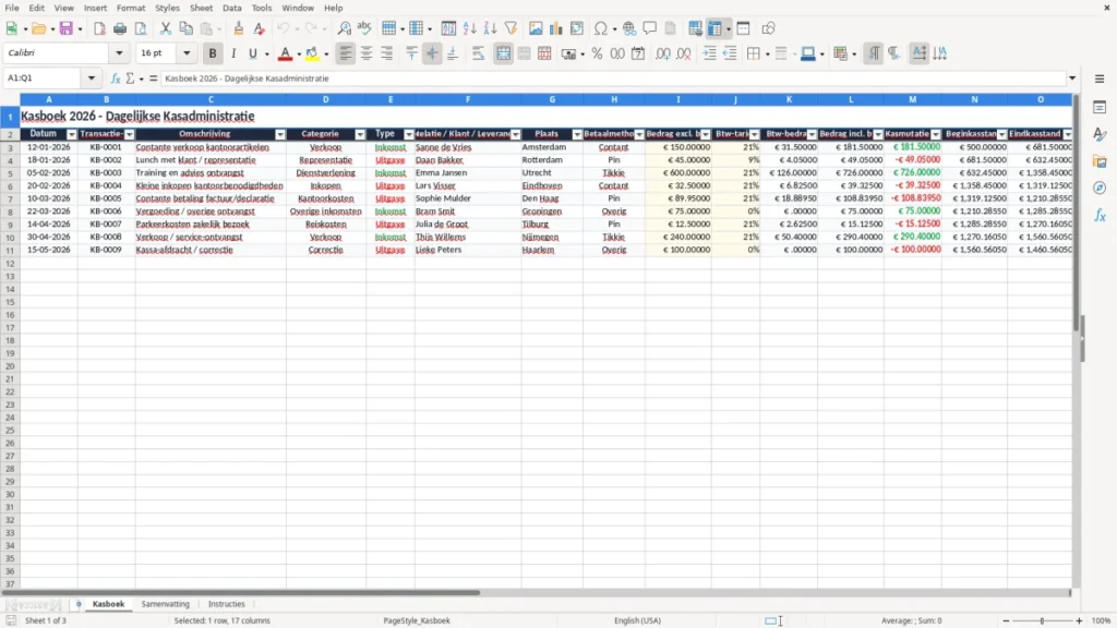 Kasboek – Kasboek Excel Sjabloon – Gratis Sjabloon (2026)