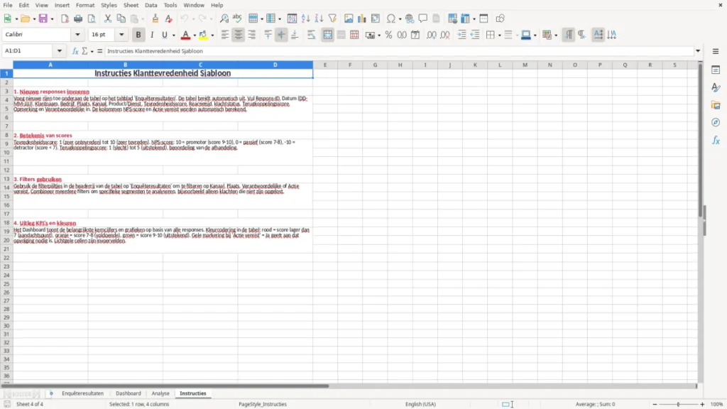 Instructies – Klanttevredenheid Enquête Excel Sjabloon (2026)