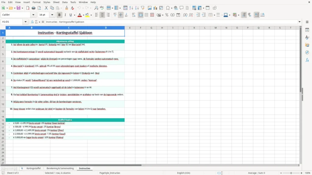 Instructies – Kortingsstaffel Excel Sjabloon (2026)