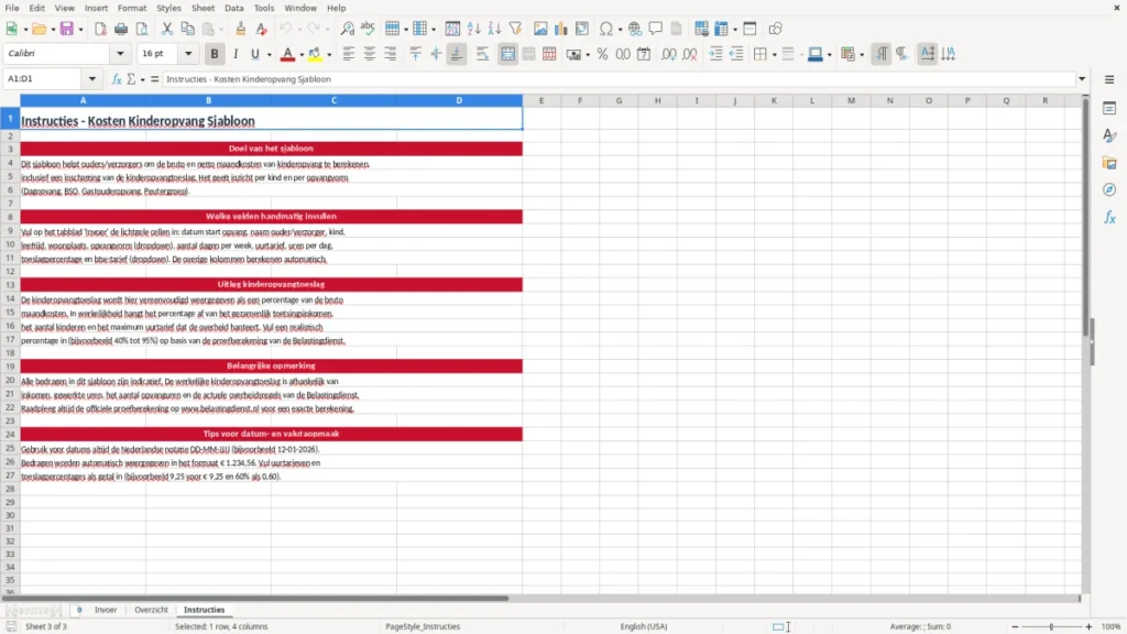Instructies – Kinderopvangkosten Excel Sjabloon (2026)