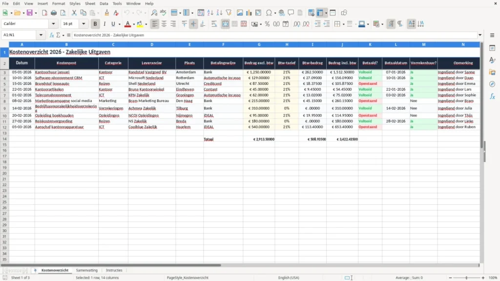 Kostenoverzicht – Kostenoverzicht Excel – Gratis Sjabloon (2026)
