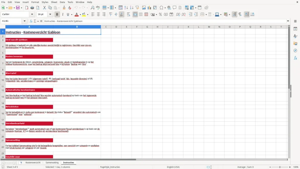 Instructies – Kostenoverzicht Excel – Gratis Sjabloon (2026)