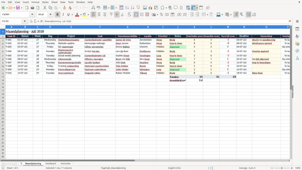 Maandplanning – Maandplanning Excel – Gratis Sjabloon (2026)