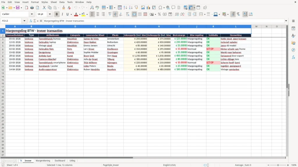 Invoer – Margeregeling btw Excel Sjabloon (2026)