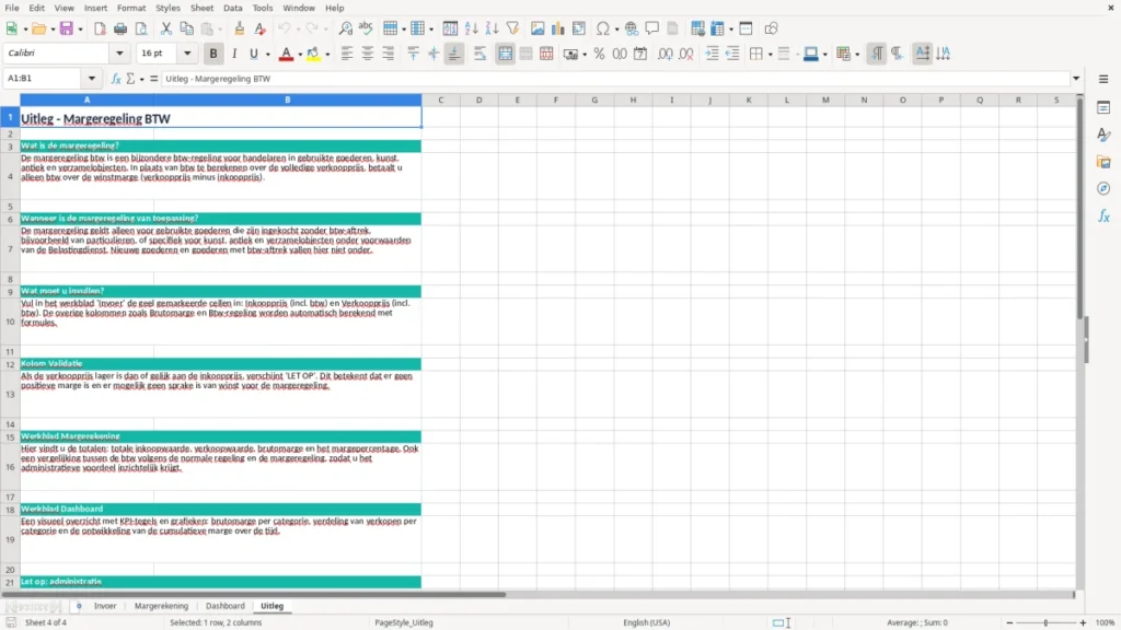 Uitleg – Margeregeling btw Excel Sjabloon (2026)