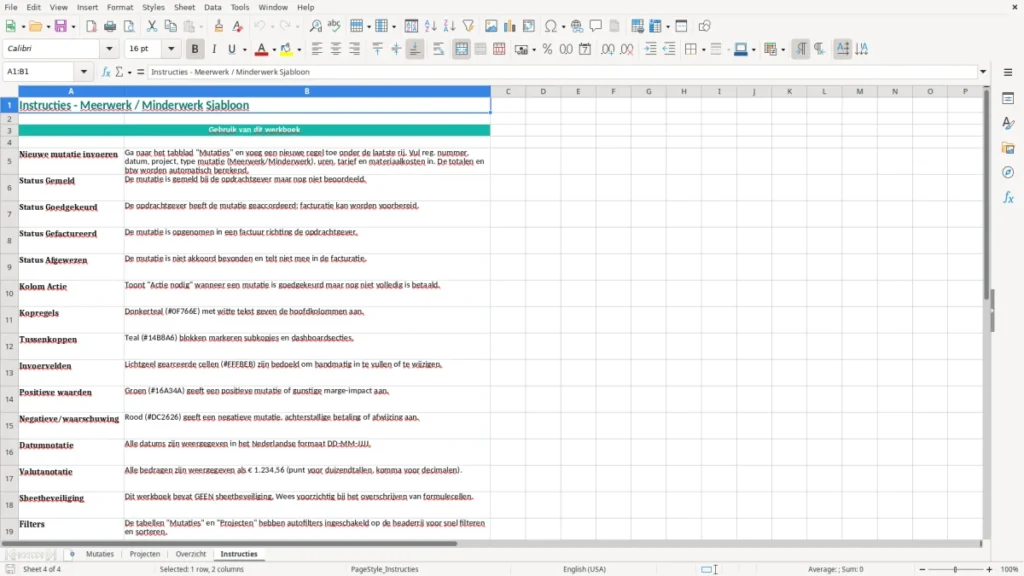 Instructies – Meerwerk overzicht Excel – Gratis Sjabloon (2026)