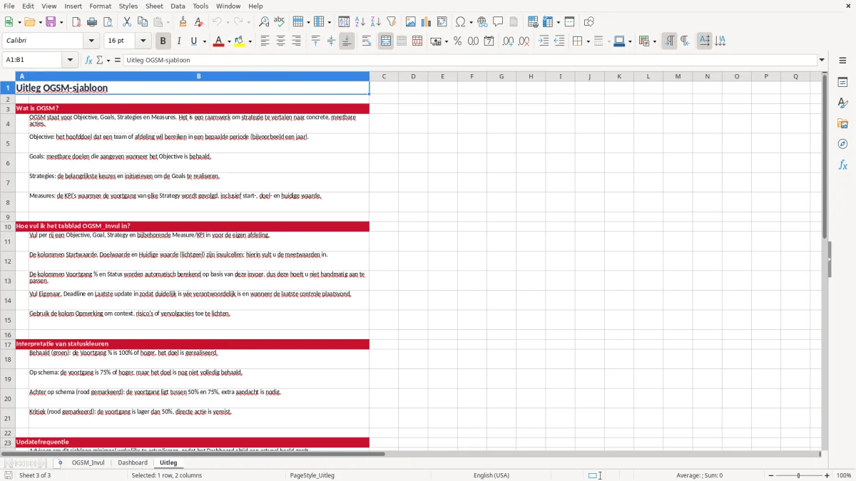 Screenshot 3: tabblad Uitleg - Excel-sjabloon ogsm excel sjabloon