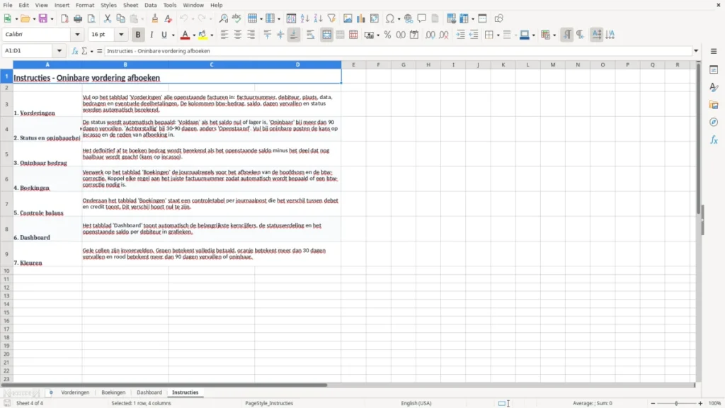 Instructies – Oninbare Vordering Excel Sjabloon (2026)