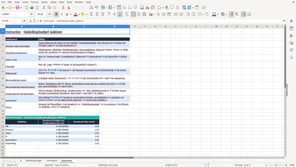 Instructies – Opleidingsbudget Excel – Gratis Sjabloon (2026)