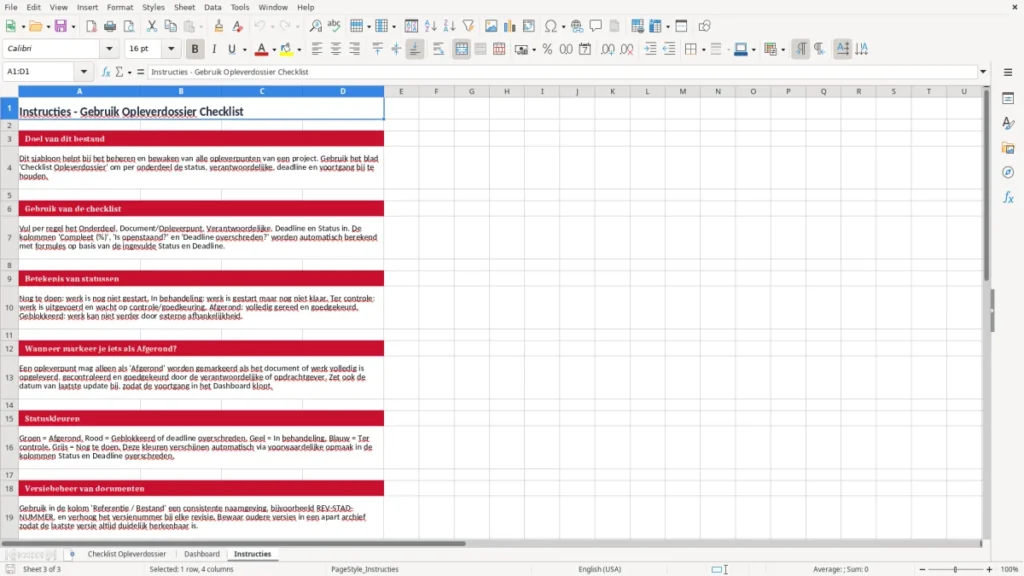 Instructies – Opleverdossier Checklist Excel – Gratis Sjabloon (2026)