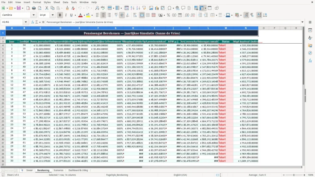 Berekening – Pensioengat Excel – Gratis Sjabloon (2026)