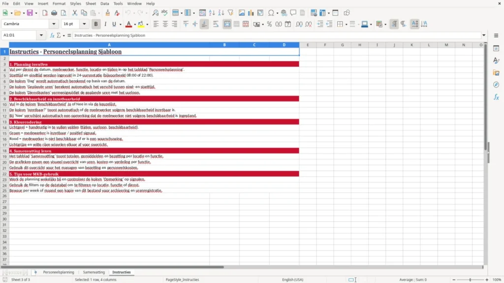 Instructies – Personeelsplanning Excel – Gratis Sjabloon (2026)