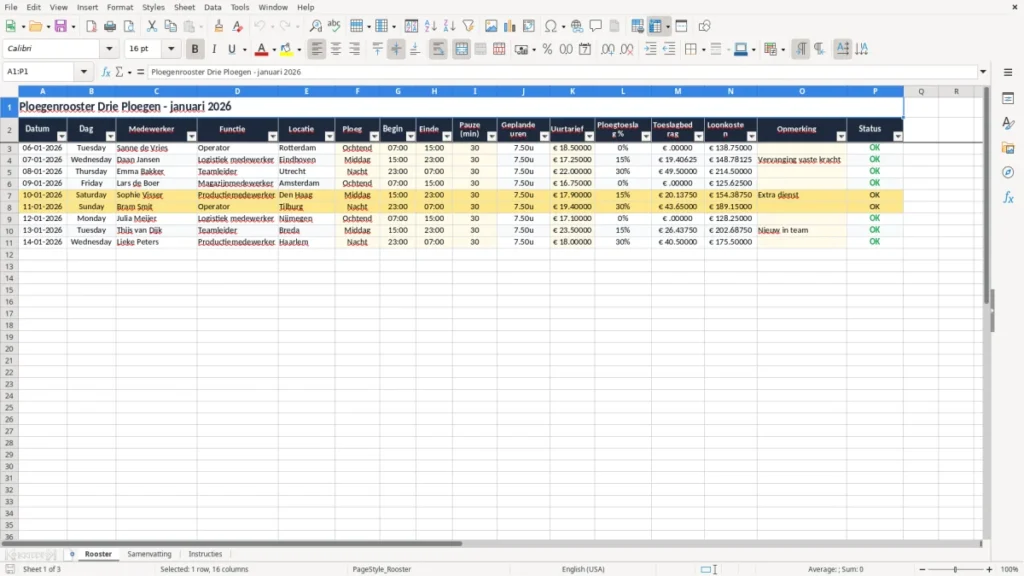 Rooster – Ploegenrooster Excel – Gratis Sjabloon (2026)