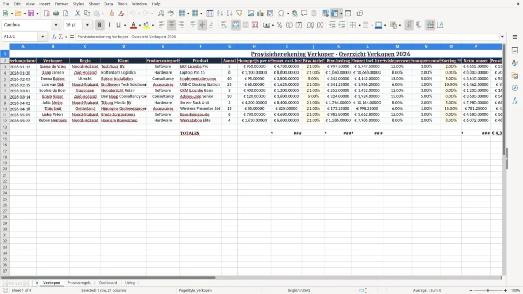 Verkopen – Provisieberekening verkoper Excel – Sjabloon (2026)