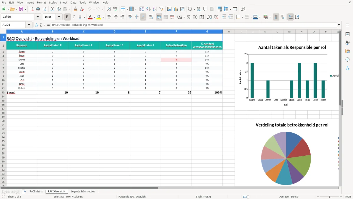 Screenshot 2: tabblad RACI Overzicht - Excel-sjabloon raci matrix excel sjabloon