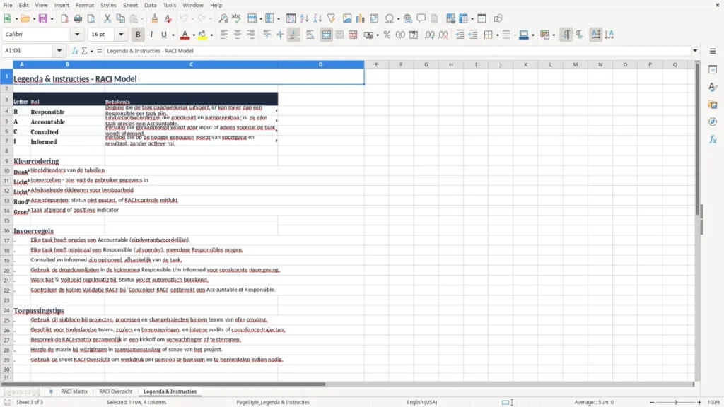 Legenda & Instructies – RACI Matrix Excel – Gratis Sjabloon (2026)
