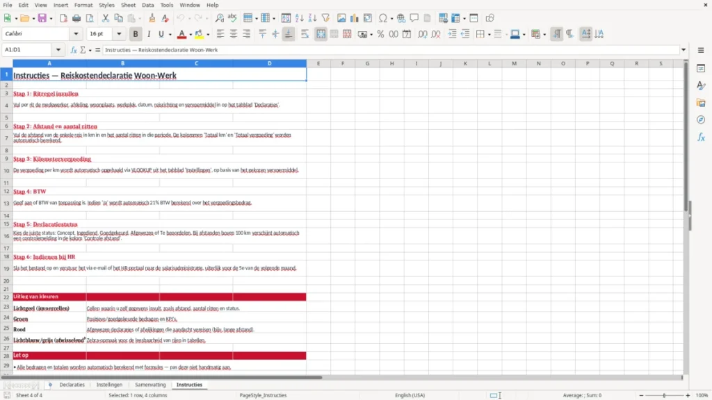 Instructies – Reiskostendeclaratie Excel – Gratis Sjabloon (2026)
