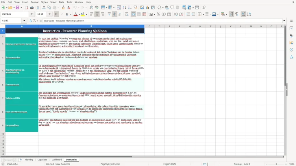 Instructies – Resource planning Excel – Gratis Sjabloon (2026)