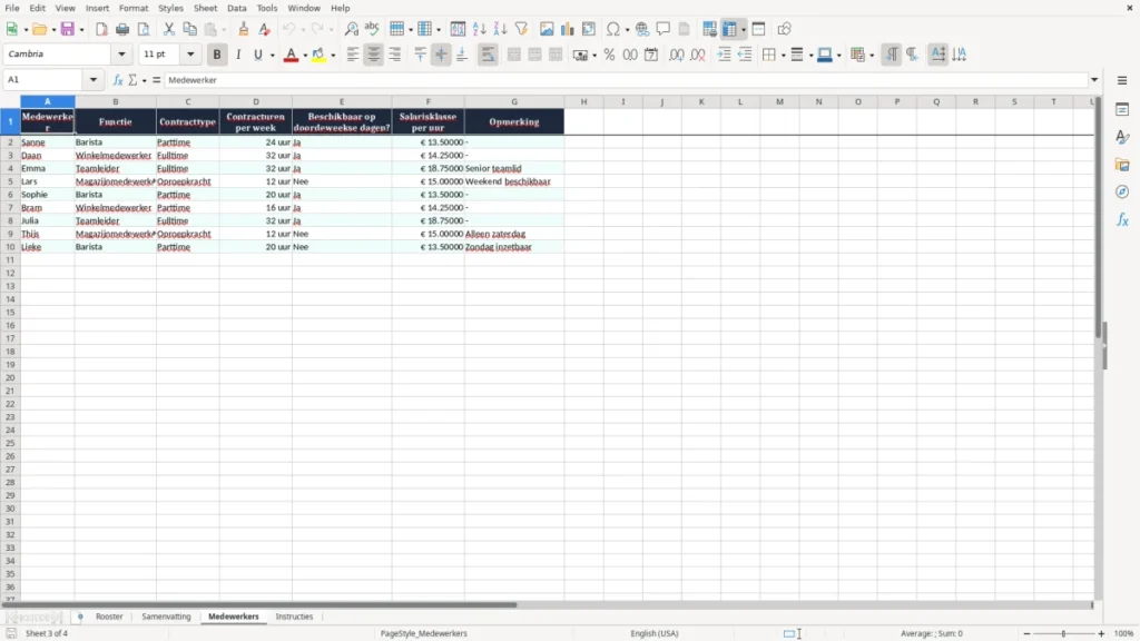 Medewerkers – Werkrooster Excel – Gratis Sjabloon (2026)