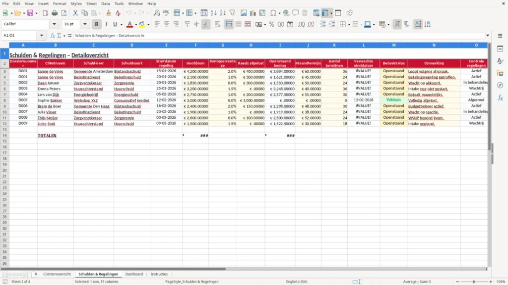 Schulden & Regelingen – Schuldhulpverlening Excel – Gratis Sjabloon (2026)