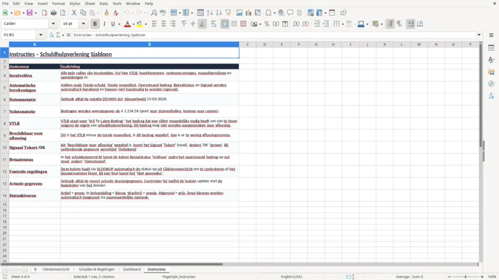 Instructies – Schuldhulpverlening Excel – Gratis Sjabloon (2026)