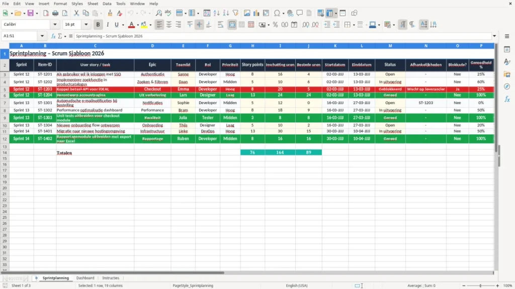 Sprintplanning – Sprintplanning Scrum Excel Sjabloon (2026)