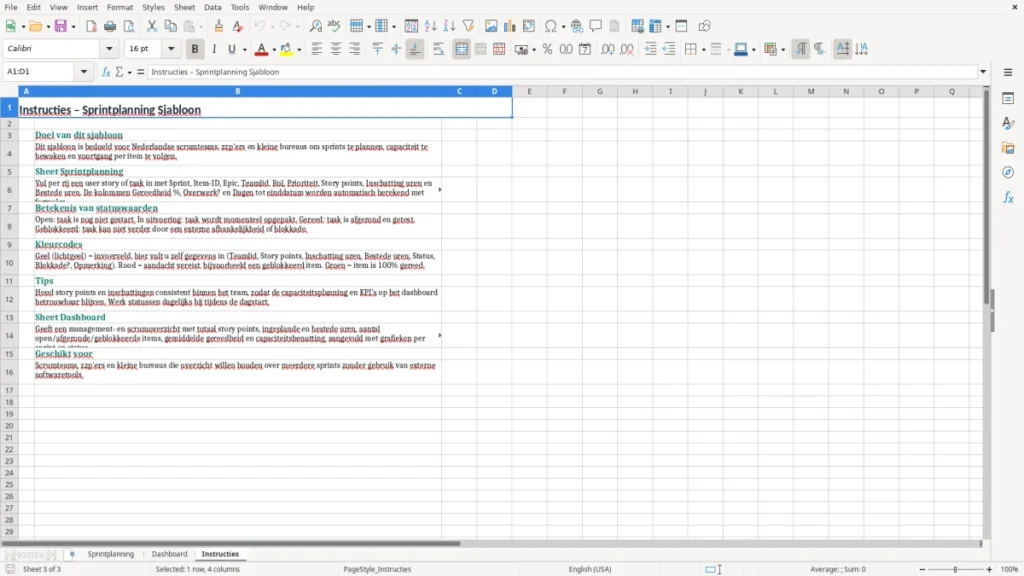 Instructies – Sprintplanning Scrum Excel Sjabloon (2026)