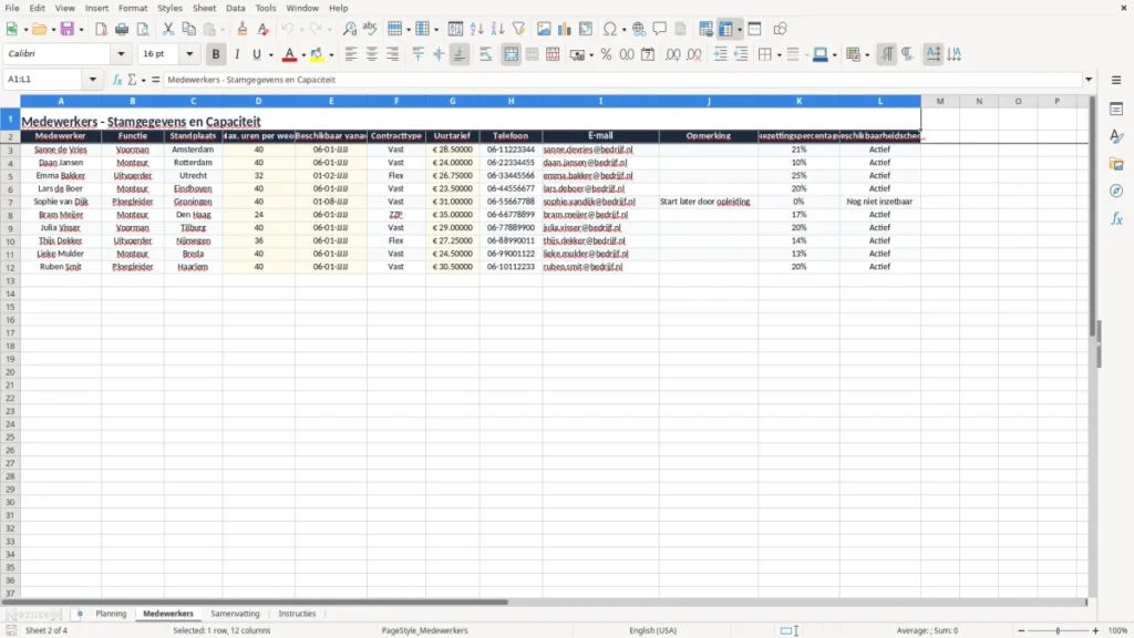 Medewerkers – Strokenplanning Excel – Gratis Sjabloon (2026)