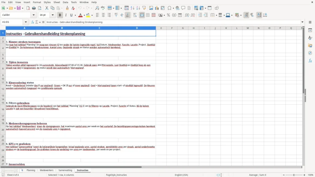 Instructies – Strokenplanning Excel – Gratis Sjabloon (2026)