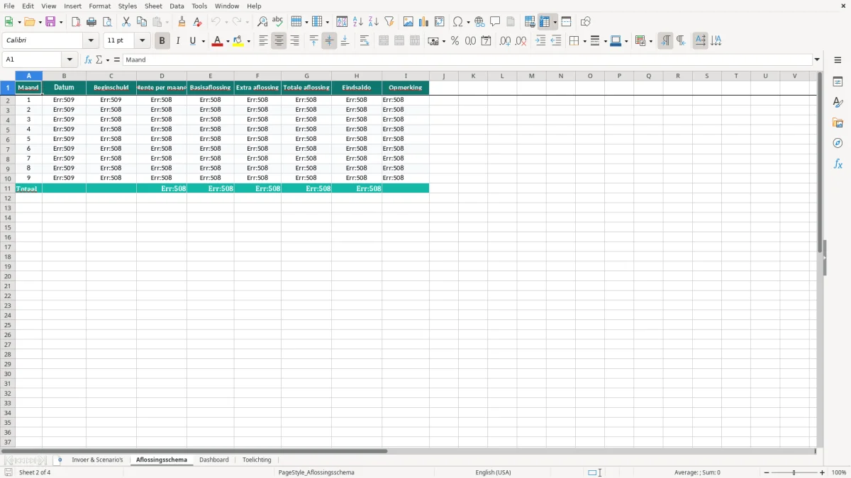 Screenshot 2: tabblad Aflossingsschema - Excel-sjabloon studieschuld aflossen berekenen excel sjabloon