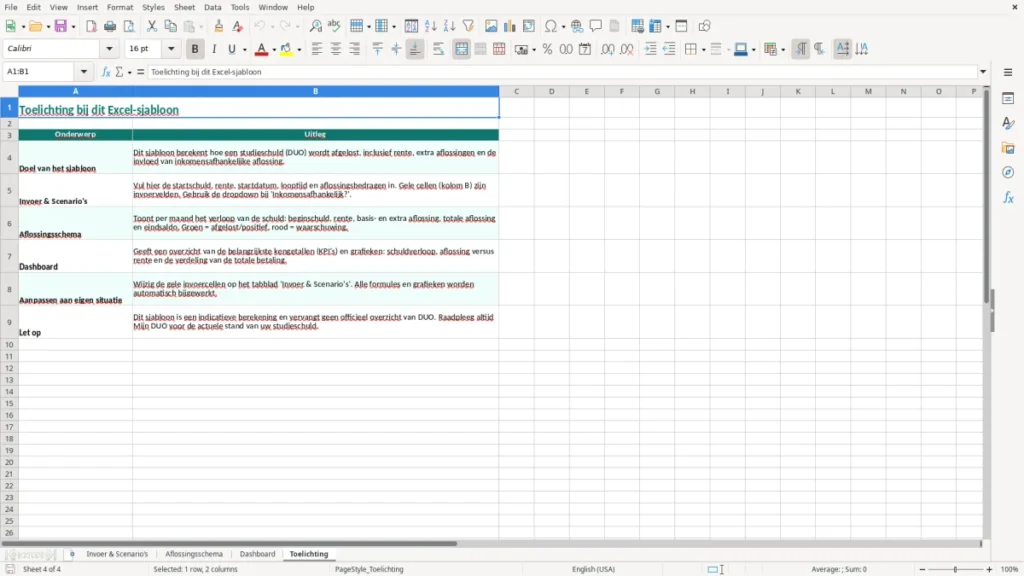 Toelichting – Studieschuld Excel – Gratis Sjabloon (2026)